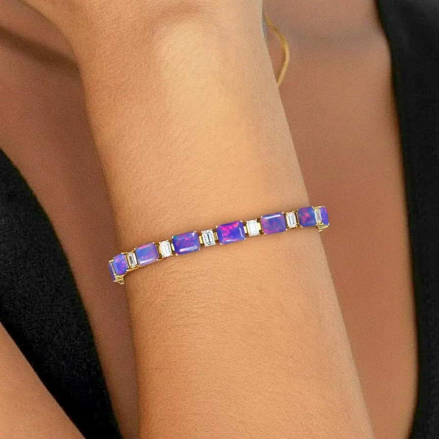 Natural Lavender Opal Octagon Gemstone Tennis Bracelet, Genuine Opal Gemstone