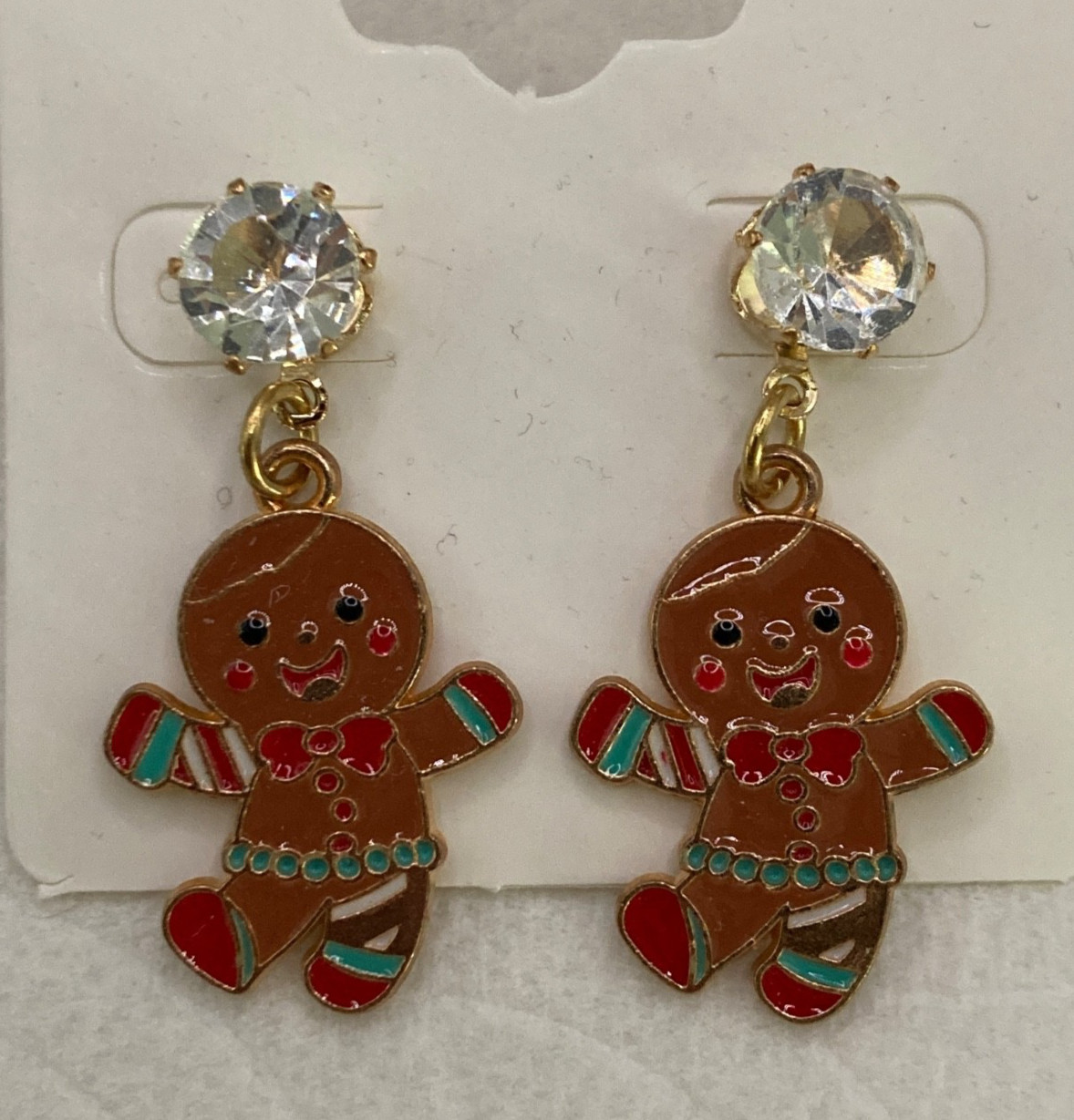 GP Christmas Gingerbread Man & Gingerbread Girl Enamel Post Earrings, Lot 4 Pair
