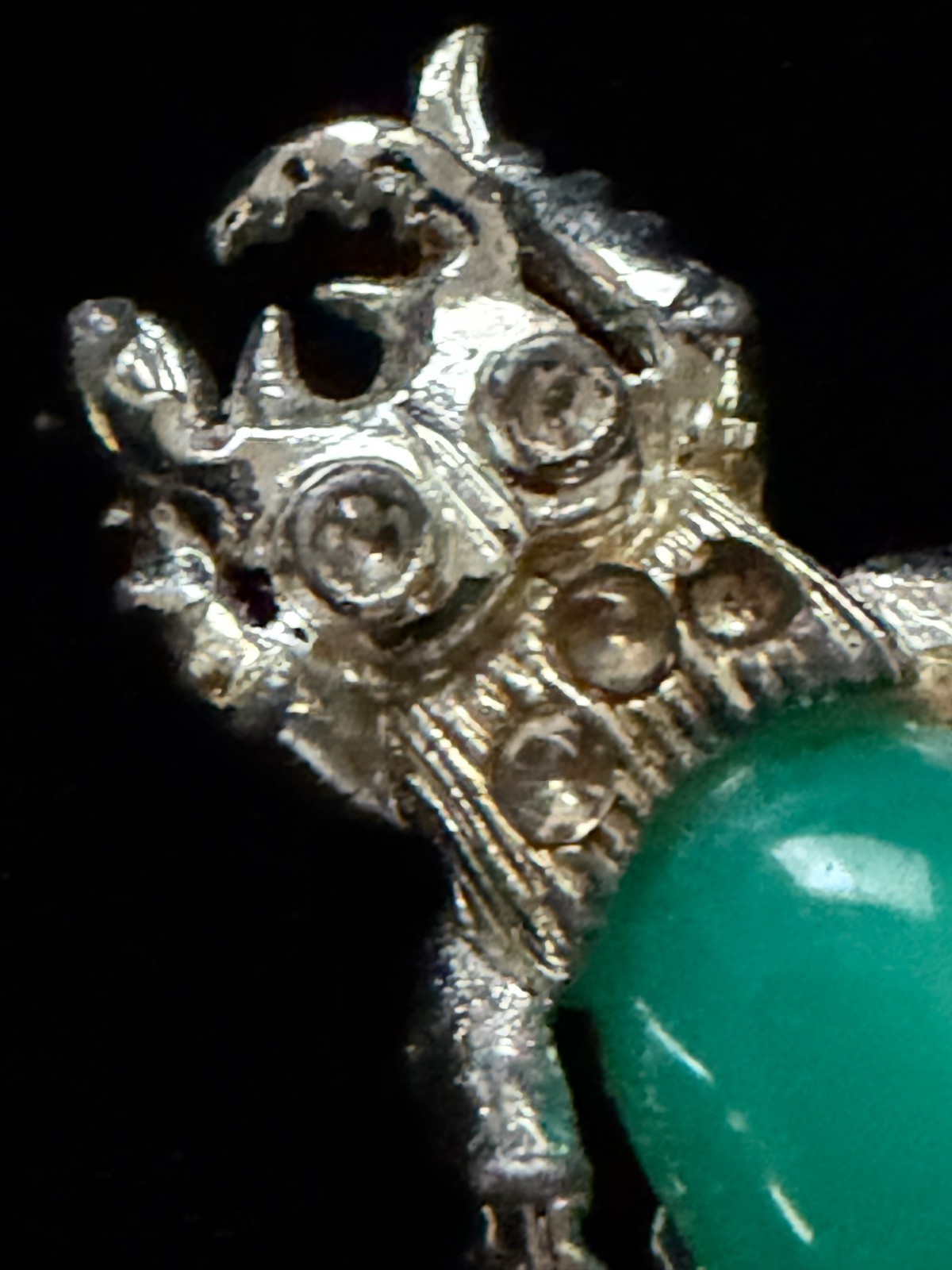 Bug Brooch Green Beetle Pin Silver Tone Big Eyes ~1″