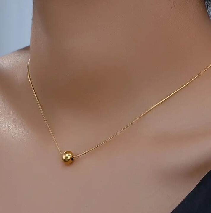 Small Round Pendant Necklace Durable Titanium Steel Golden Color