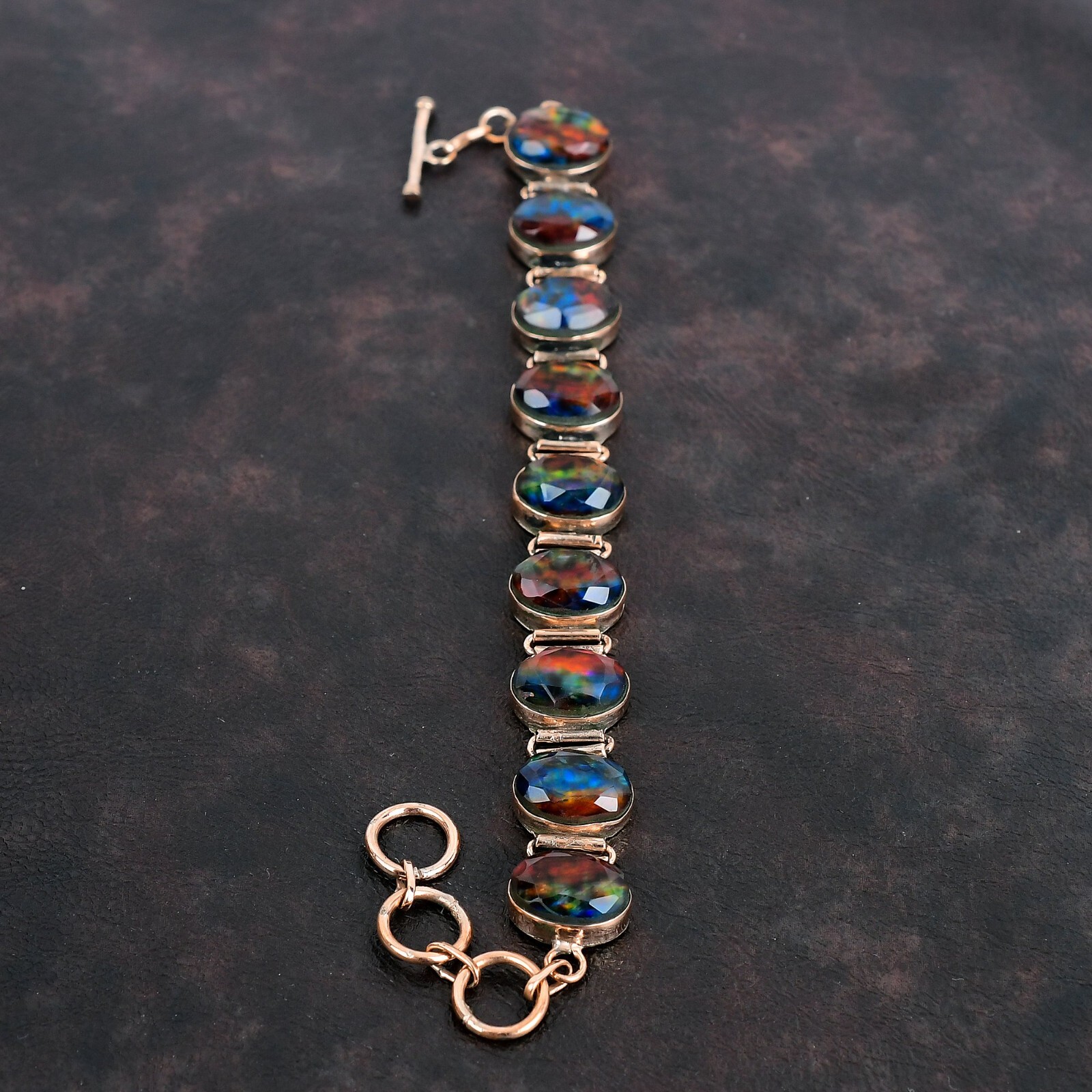 Ammolite Gemstone Jewelry Copper Gift For Mother Adjustable Bracelet 6.0″