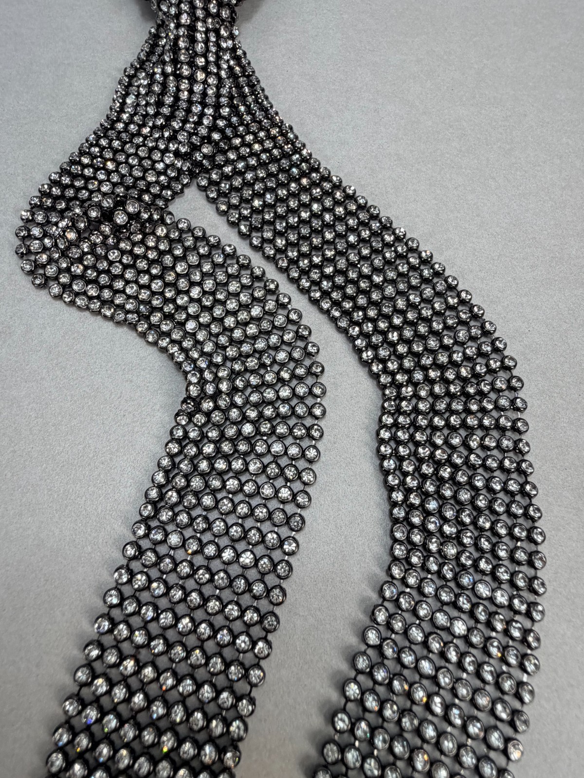 ZARA NWOT Silver Crystal Rhinestone Necktie Statement Necklace Runway Glam
