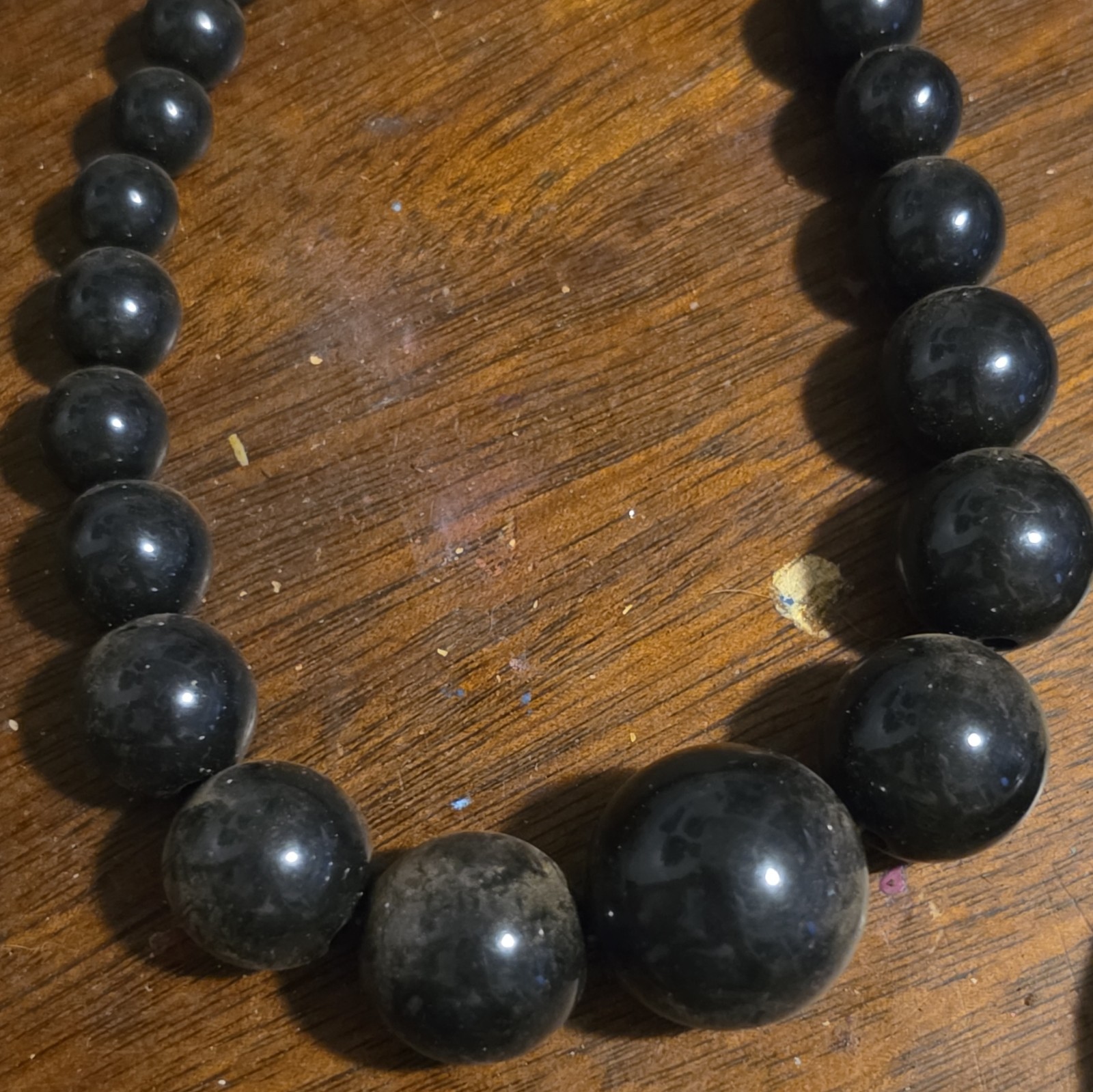 Beaded Necklace Lot of 3, Black Purple Orange, Wood & Plastic, Hook