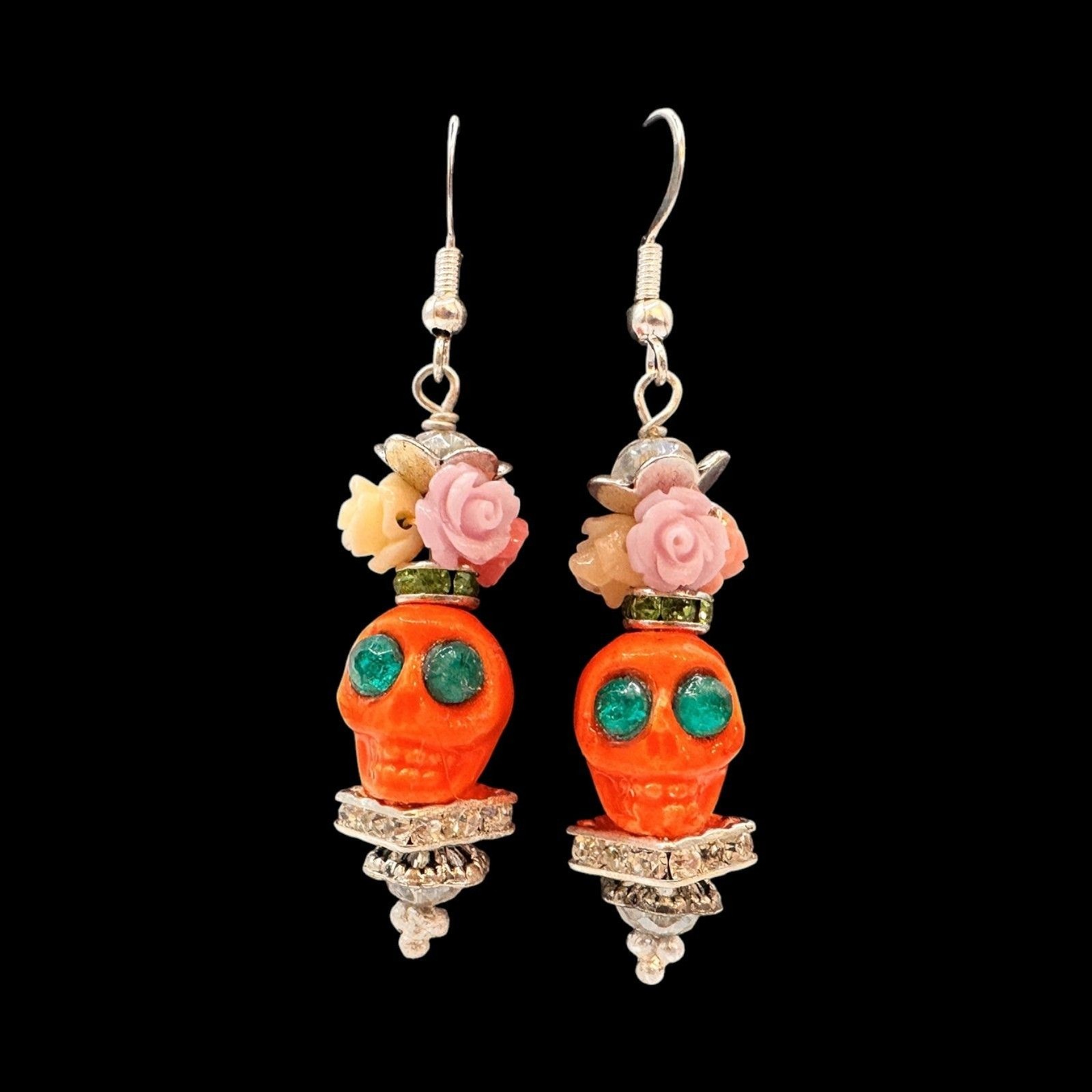 Orange Skull Dia de Muertos/Day of the Dead Dangle Earrings Halloween Fashion