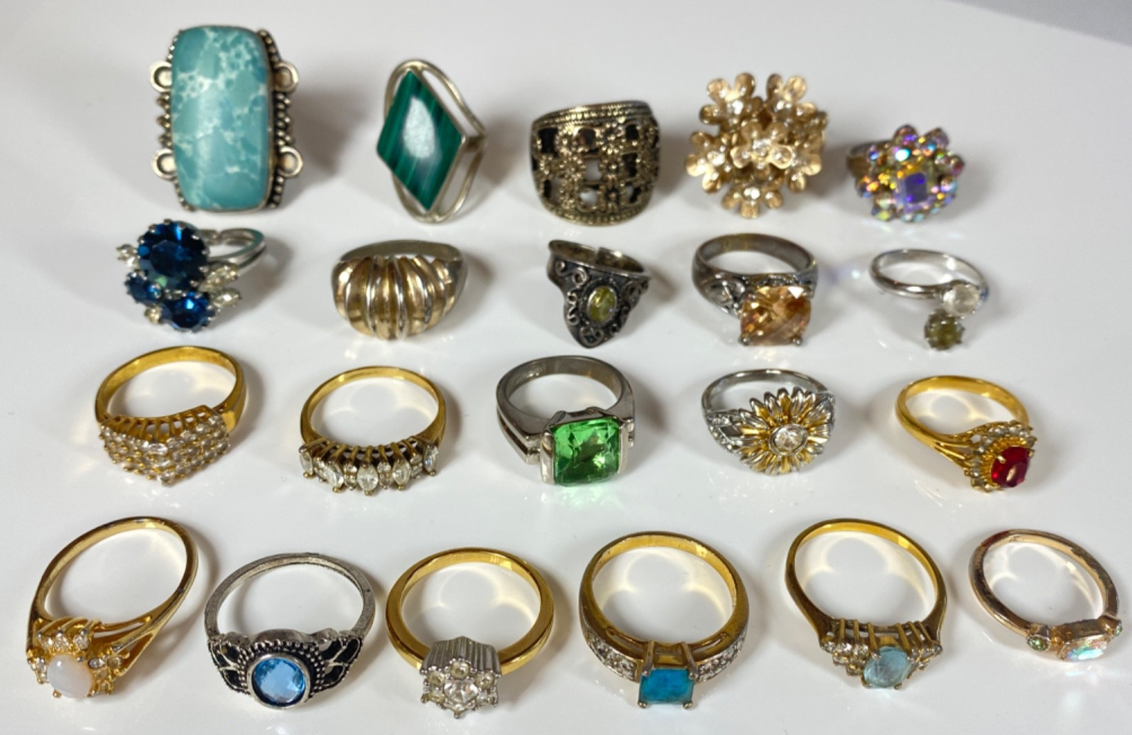 HUGE LOT OF 21 Rings Various Styles Sizes Mexico, 18K GE, PL, etc. NO STERLING