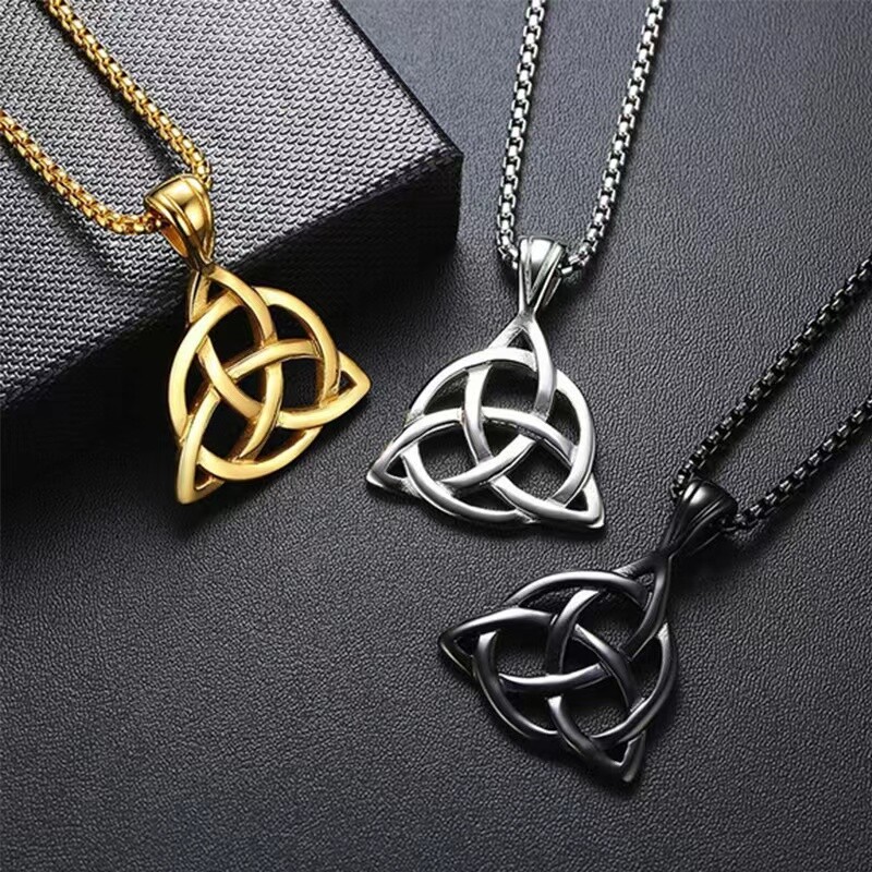 Gold Celtic Triquetra Trinity Knot Pendant Necklace Irish Jewelry Men Women 24″