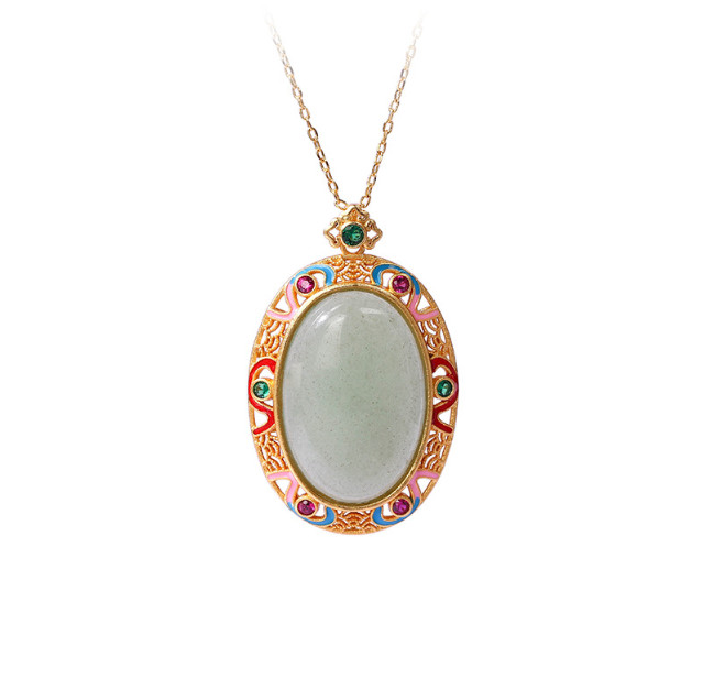 Green Jade Crystal Pendant Necklace Charm 18K Gold Plated Chain Dainty Gemstone