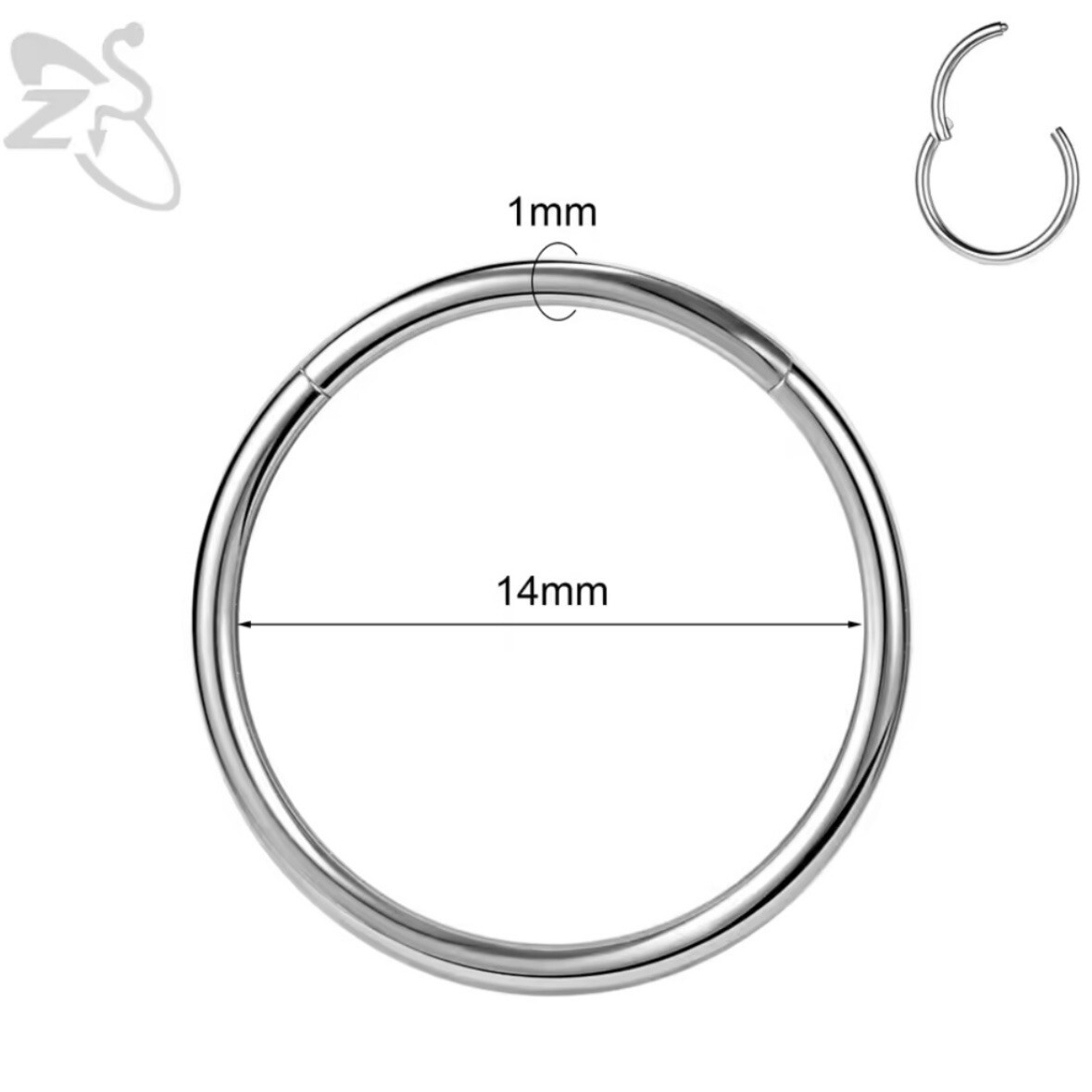 2X 18g 14mm ASTM F136 CERTIFIED IMPLANT GRADE Titanium Clicker Hinged Ring Hoops