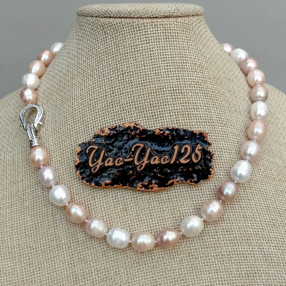 Freshwater Pearl Pink Purple White Rice Mixed Color Pearl Necklace For Women 17″