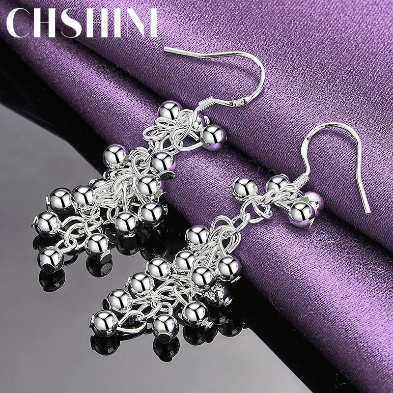 CHSHINE 925 Sterling Silver Smooth Grape Beads Earrings Charm Fashion Jewelry