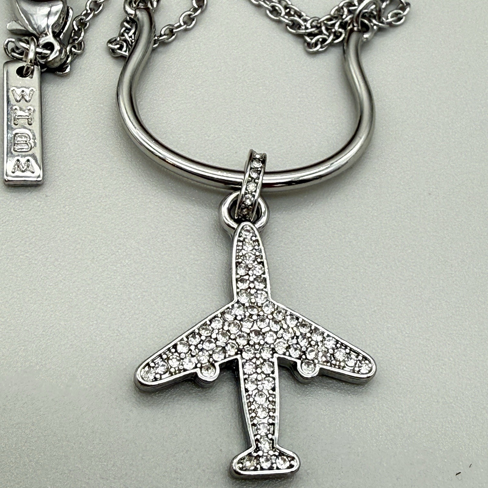 White House Black Market Airplane Necklace CZ Silver Tone WHBM Airplane Necklace