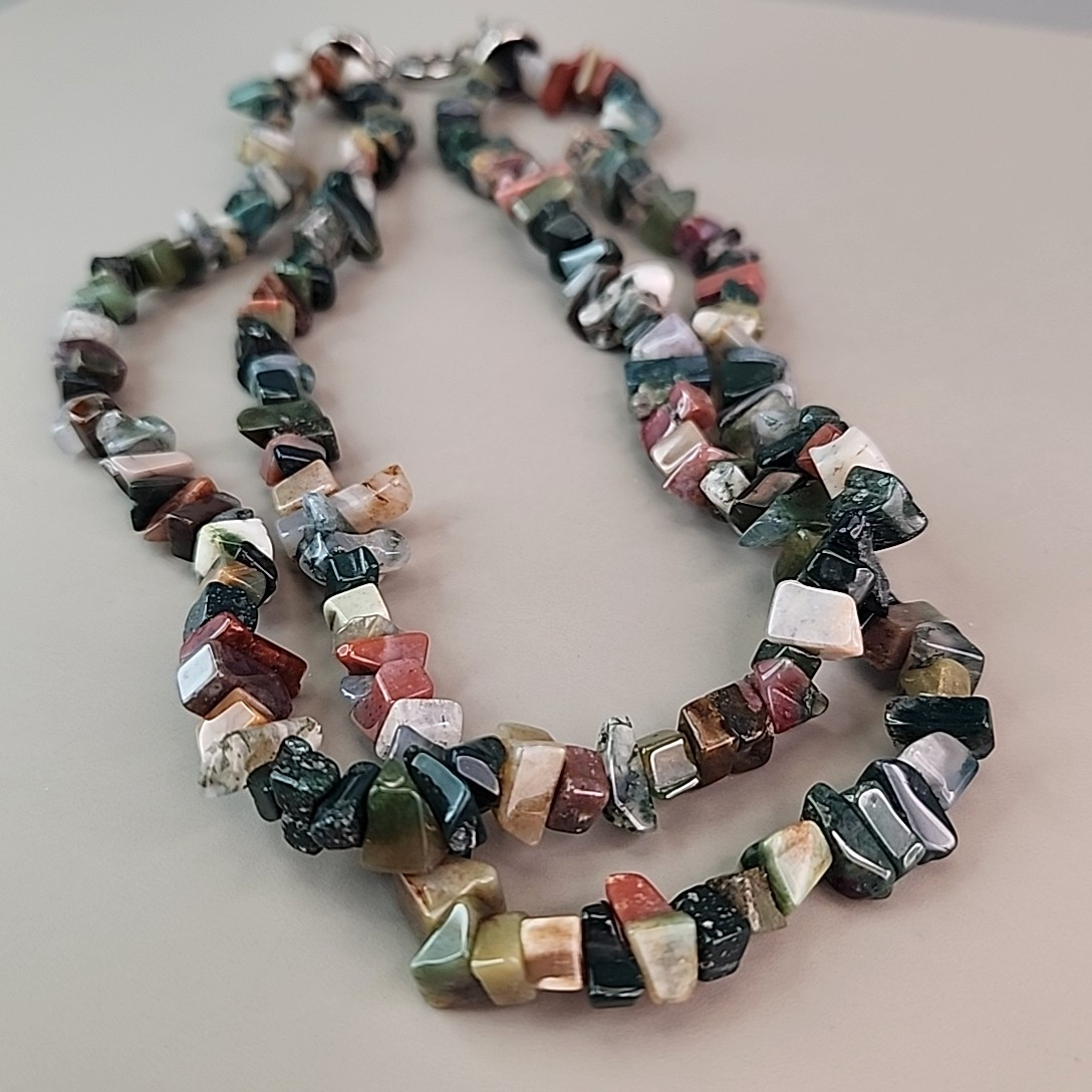Stone Beaded Necklace Polished Chip Two Layered Jasper Variety 18.5″