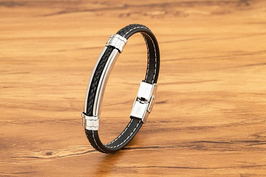 Men’s Woven Leather Stainless Steel Buckle Bracelet Fashion Bangle Daily Wear