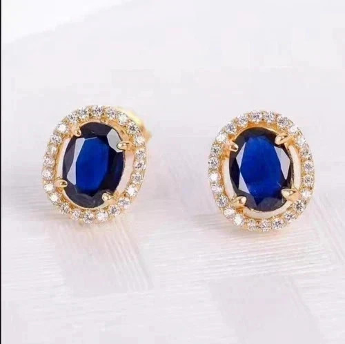 3.75 Ct Oval Cut Blue Sapphire Earrings Gift Earrings 14K Yellow Gold