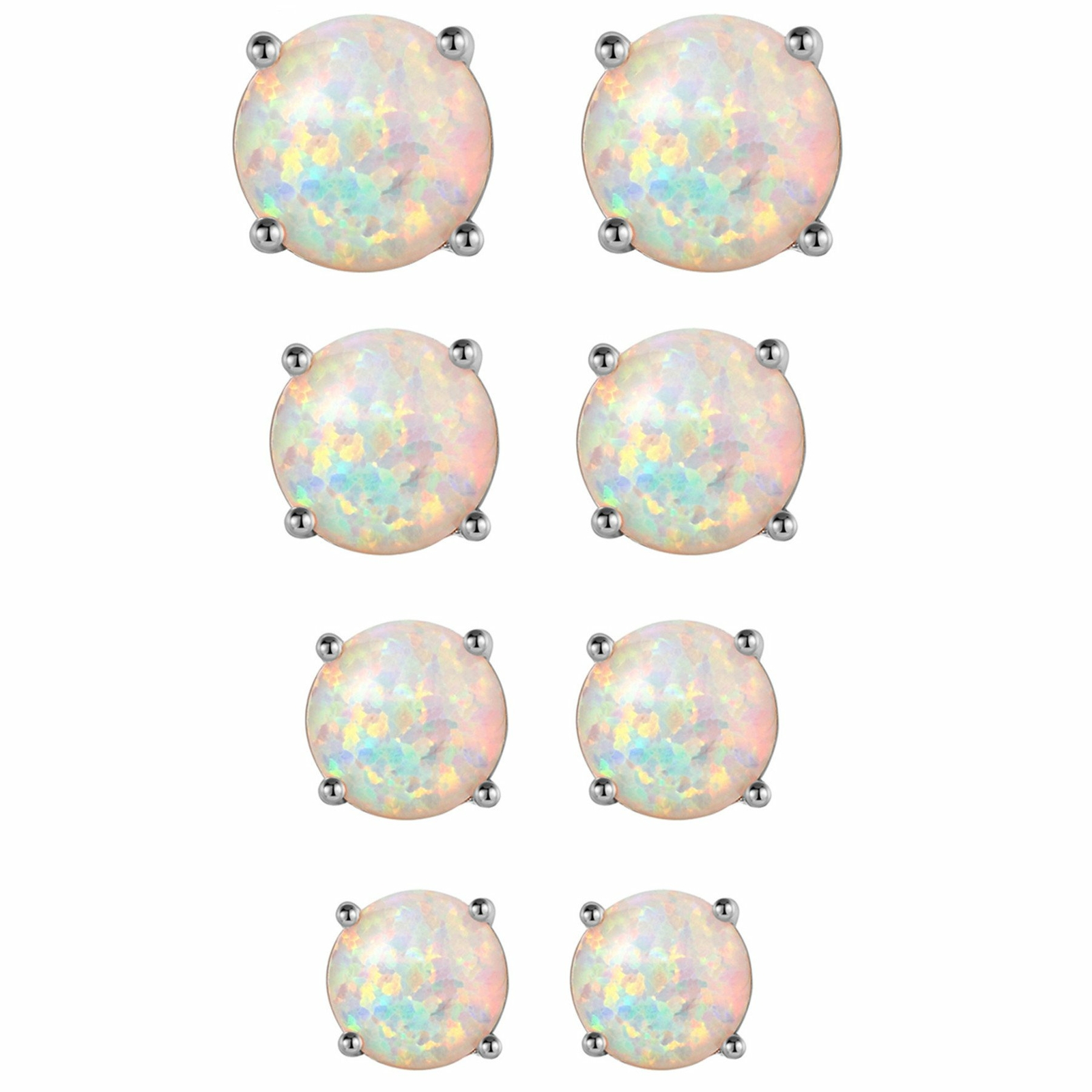 Mens Womens Opal Earings Round Basket Ear Studs Fashion Jewelry 3mm 4mm 6mm 8mm