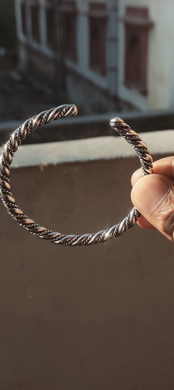 Handmade Twisted Silver Cuff Bracelet, Oxidized Open Bangle, Adjustable Minimal