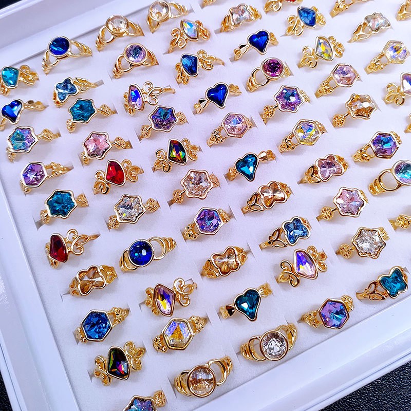 10-100pcs Wholesale Artificial Crystal Gemstone Rings Butterfly Fashion Jewelry