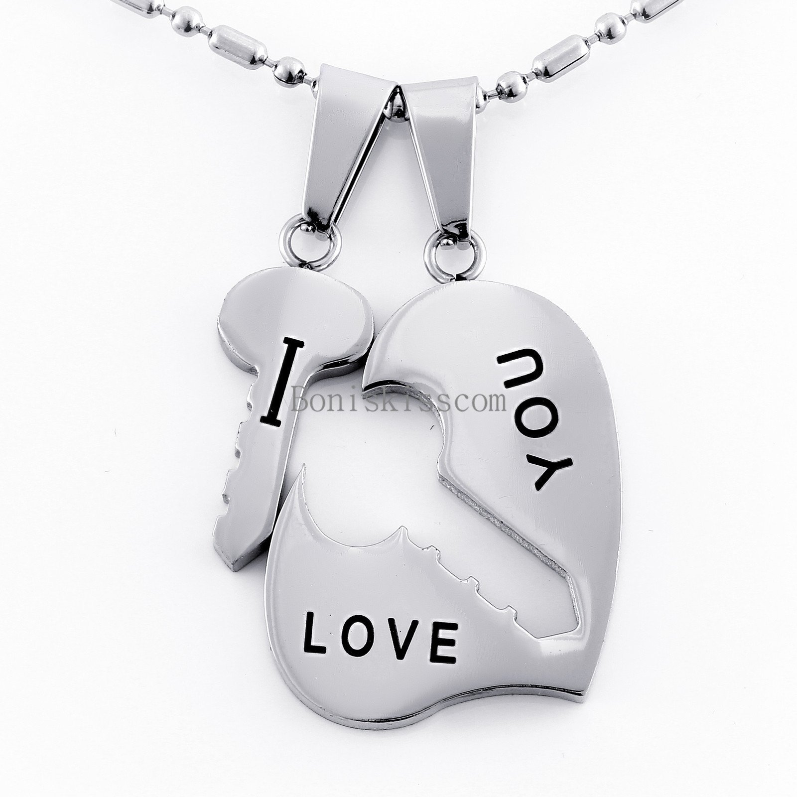 Stainless Steel Couples Key to Heart Pendants “I Love You” Love Necklace 1 Pair
