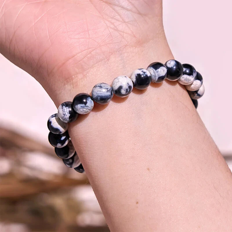 Natural Orca Agate Unisex Bracelet 8mm Beads Healing Anxiety Relief Protection