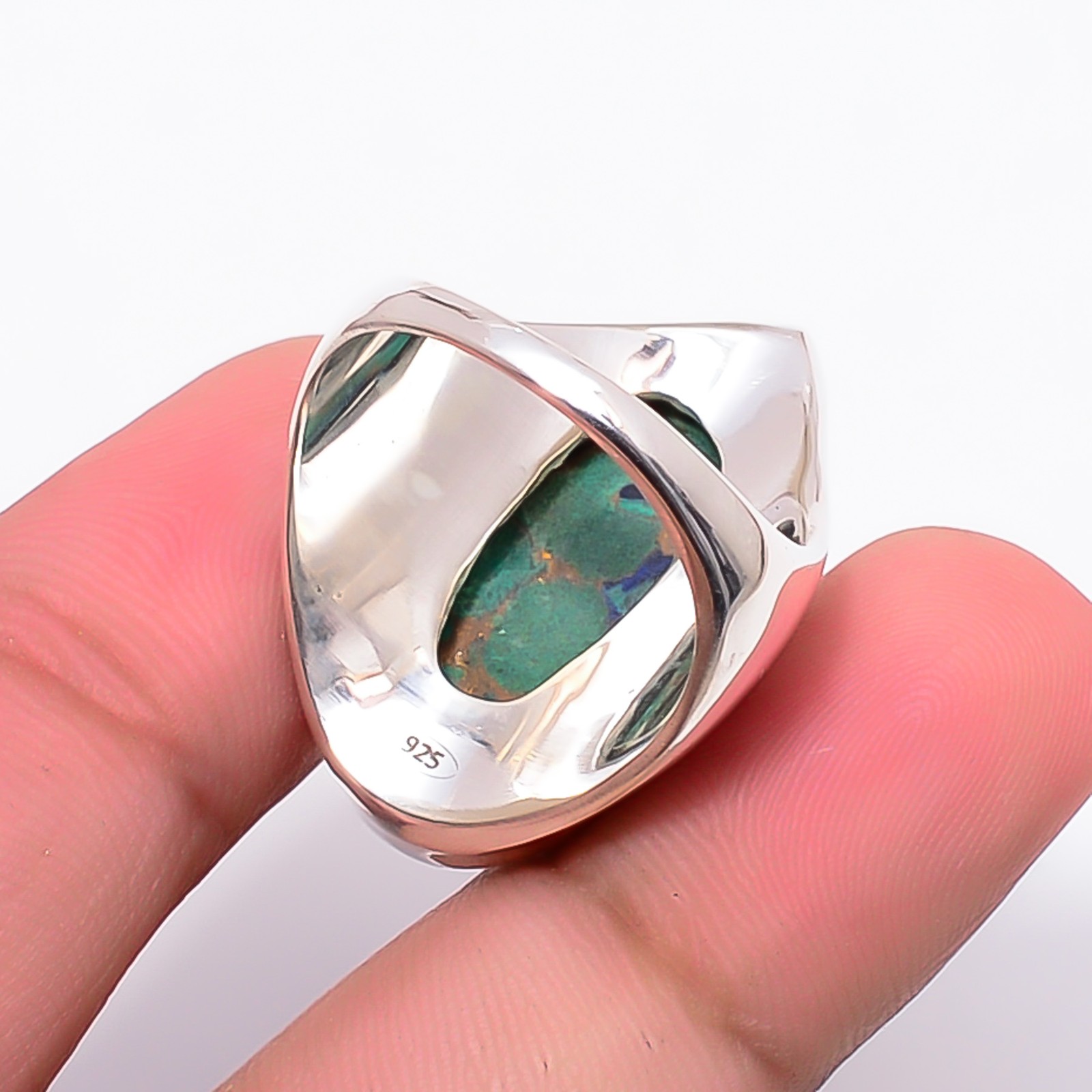 Copper Azurite Chrysocolla Designer Handmade 925 Sterling Silver Ring S.9 R12626