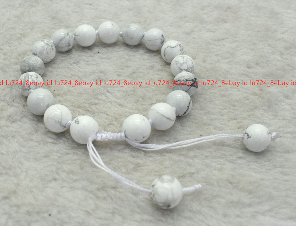 Natural 6-12mm White Turquoise Round Gemstone Beads Adjustable Bracelet 7.5″
