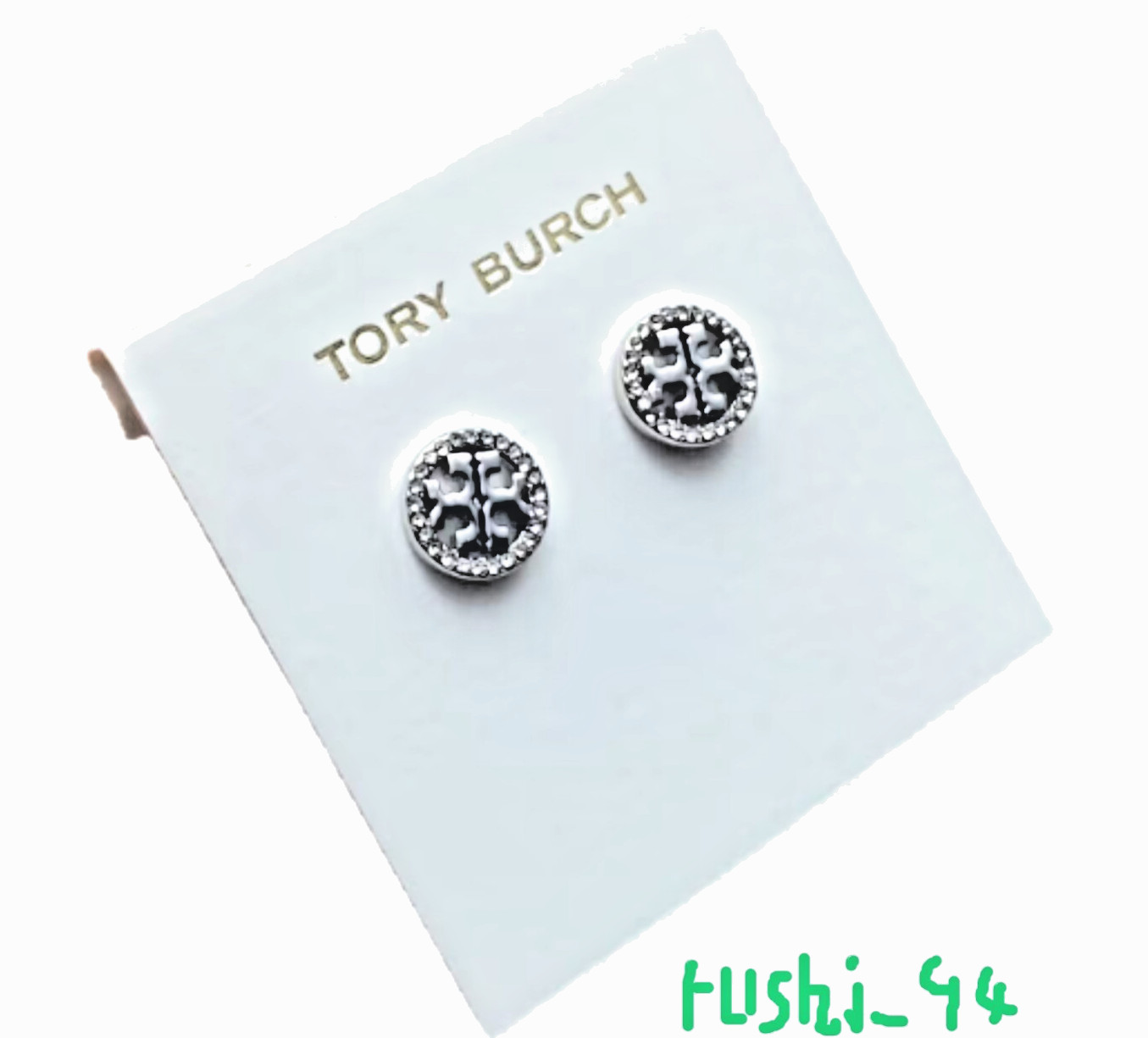 Tory Burch Miller Silver Zircon Double T Logo Stud Earrings