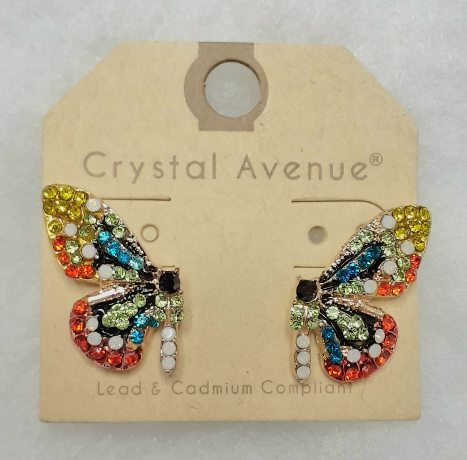 Crystal Avenue Butterfly Rhinestone Pierced Earrings Lead & Cadmium Compliant