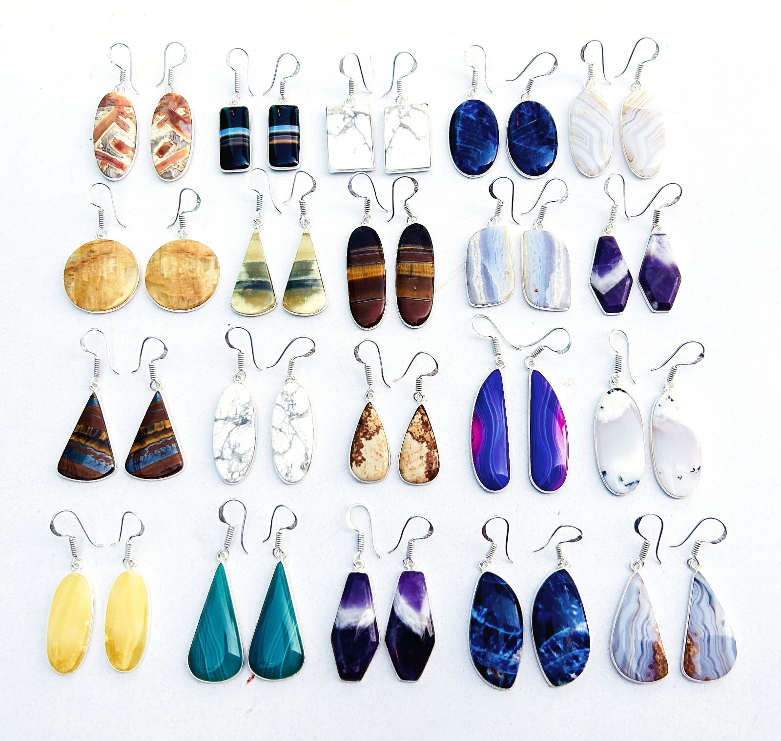 Assorted Gemstone Handmade Bezel Earrings For Women Jewelry Wholesale Lot