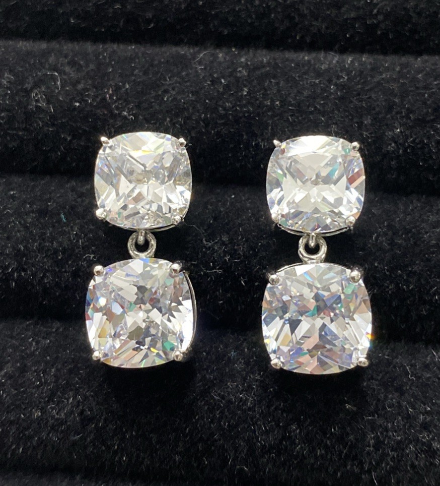 ✨KENNETH JAY LANE (KJL), Double Square Drop Cubic Zirconia Pierced Earrings✨