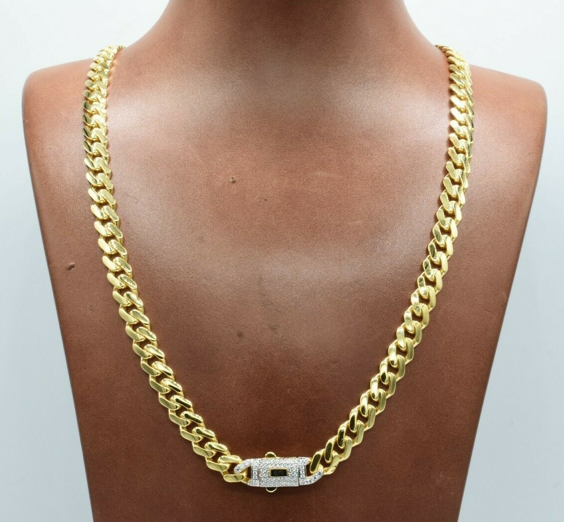 12mm Miami Cuban Royal Link Chain Necklace Box Clasp Real 14K Yellow Gold