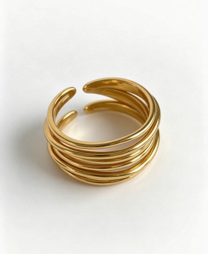 Concise Gilded Multi Layer Lines Stacking Irregular Winding Adjustable Open Ring
