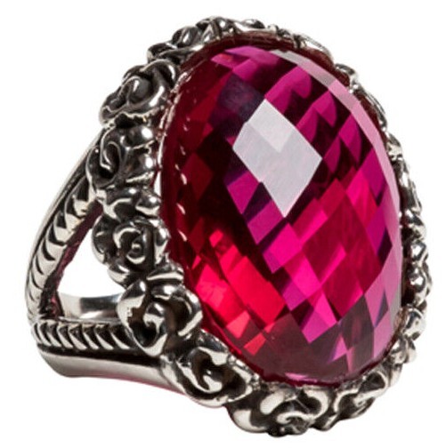 Femme Metale Ornate Ring Around The Rosie Huge Pink CZ Sterling Silver 925 6-10