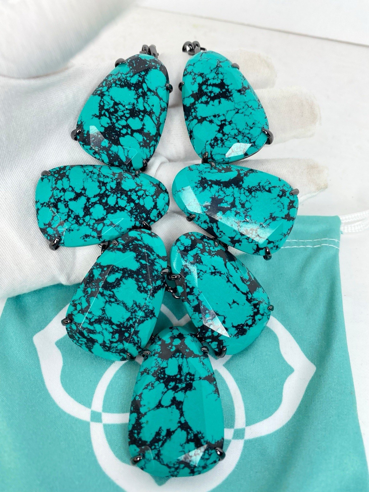 Kendra Scott Harlow Statement Necklace Variegated Turquoise Magnesite gunmetal