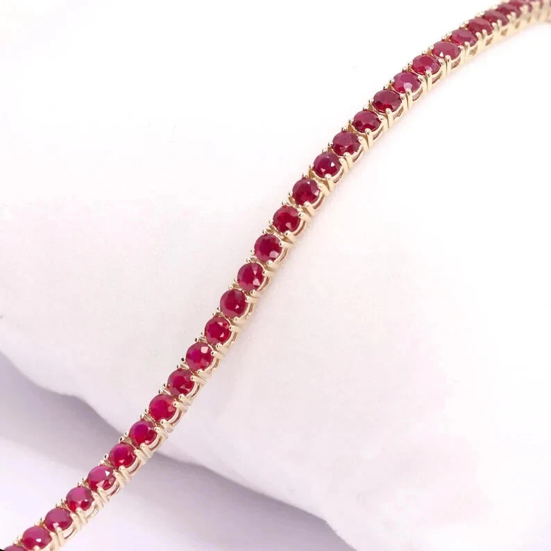 5.80 Ct Round Cut Simulated Ruby Women’s Tennis Bracelet 14K Yellow Gold Plated