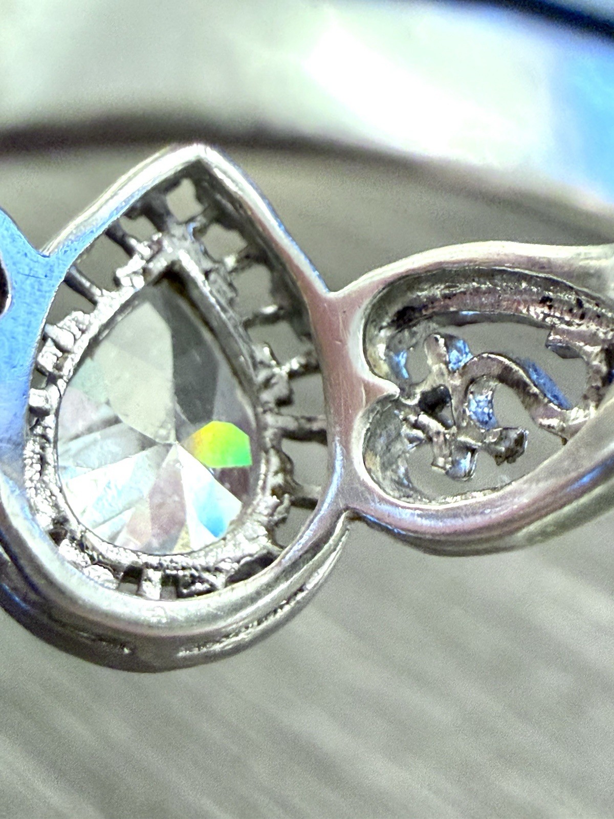 925 ATI Sterling Silver Teardrop Colorless CZ Cocktail Ring Size 6 Prong Set