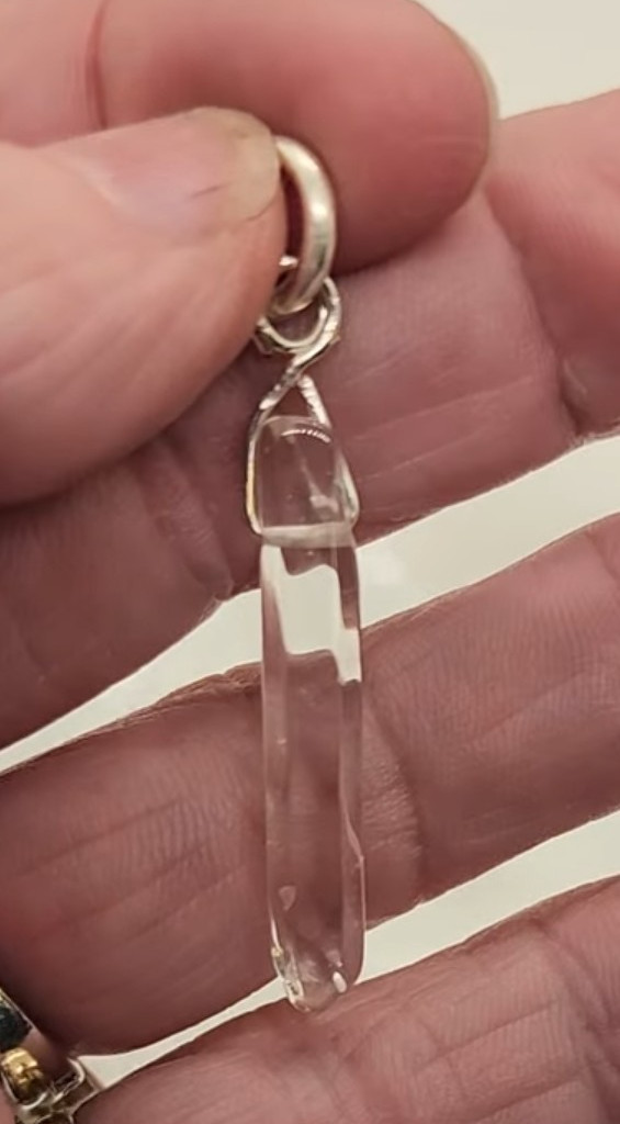 Clear Quartz Point Charm Pendant, Sterling Silver Bezel Set Healing Amulet