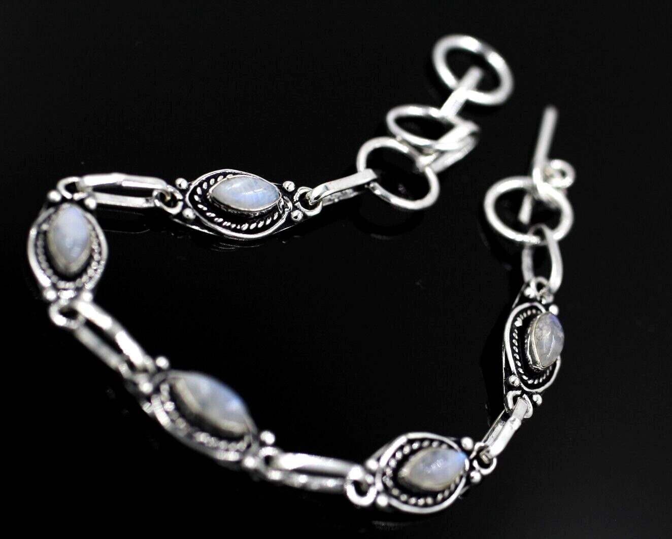 Natural White Moonstone Bracelet Silver Overlay Brass Fashion Bracelet 8″ Inches