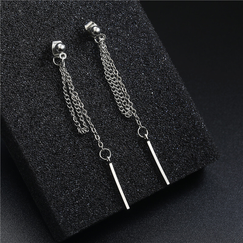 1 Pair Tassel Earring Ear Studs Pendant Silver Dangle Punk Drop Earrings Jewelry
