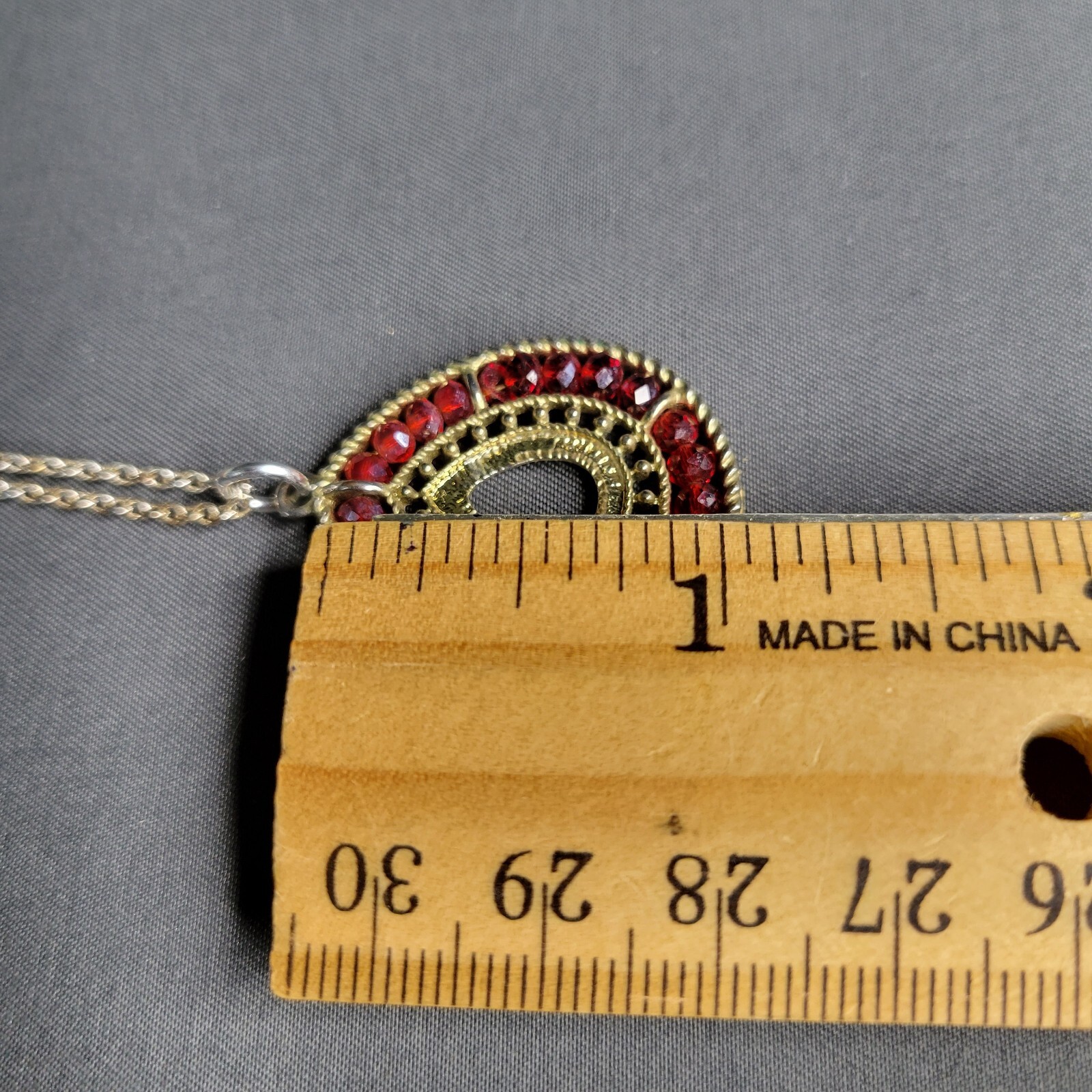 Adult Jewels Signed Silver Tone Cable Chain Necklace & Beaded Pendant 16 in