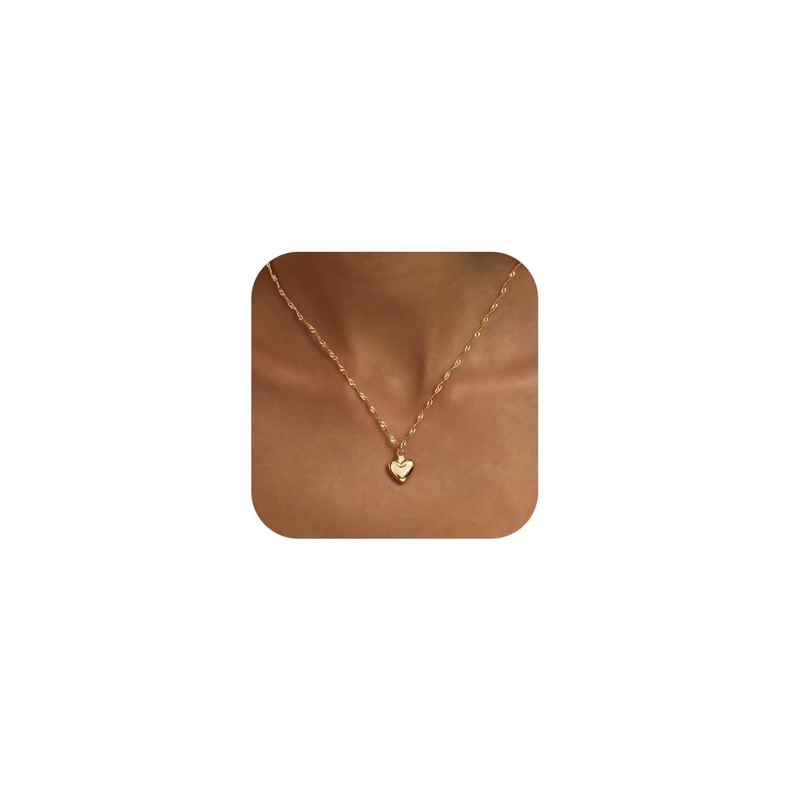 Dainty Gold Necklace for Women – 14K Plated Heart Pendant, Sun Compass, CZ Charm
