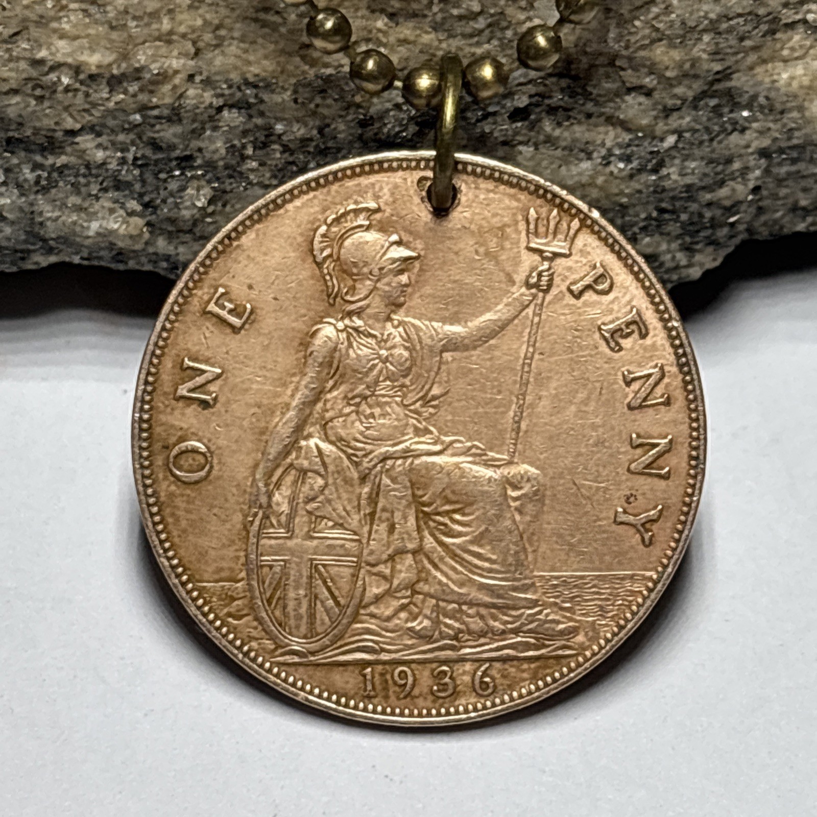 1936 United Kingdom Large Penny Great Britain Coin Pendant. 🎁 Wear History!