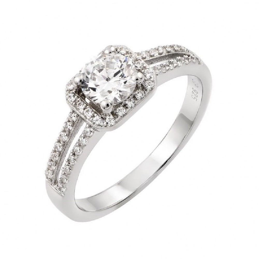 Sterling Silver Engagement CZ Stones Ring w/ 5mm (0.5ct) Brilliant Cut Center CZ