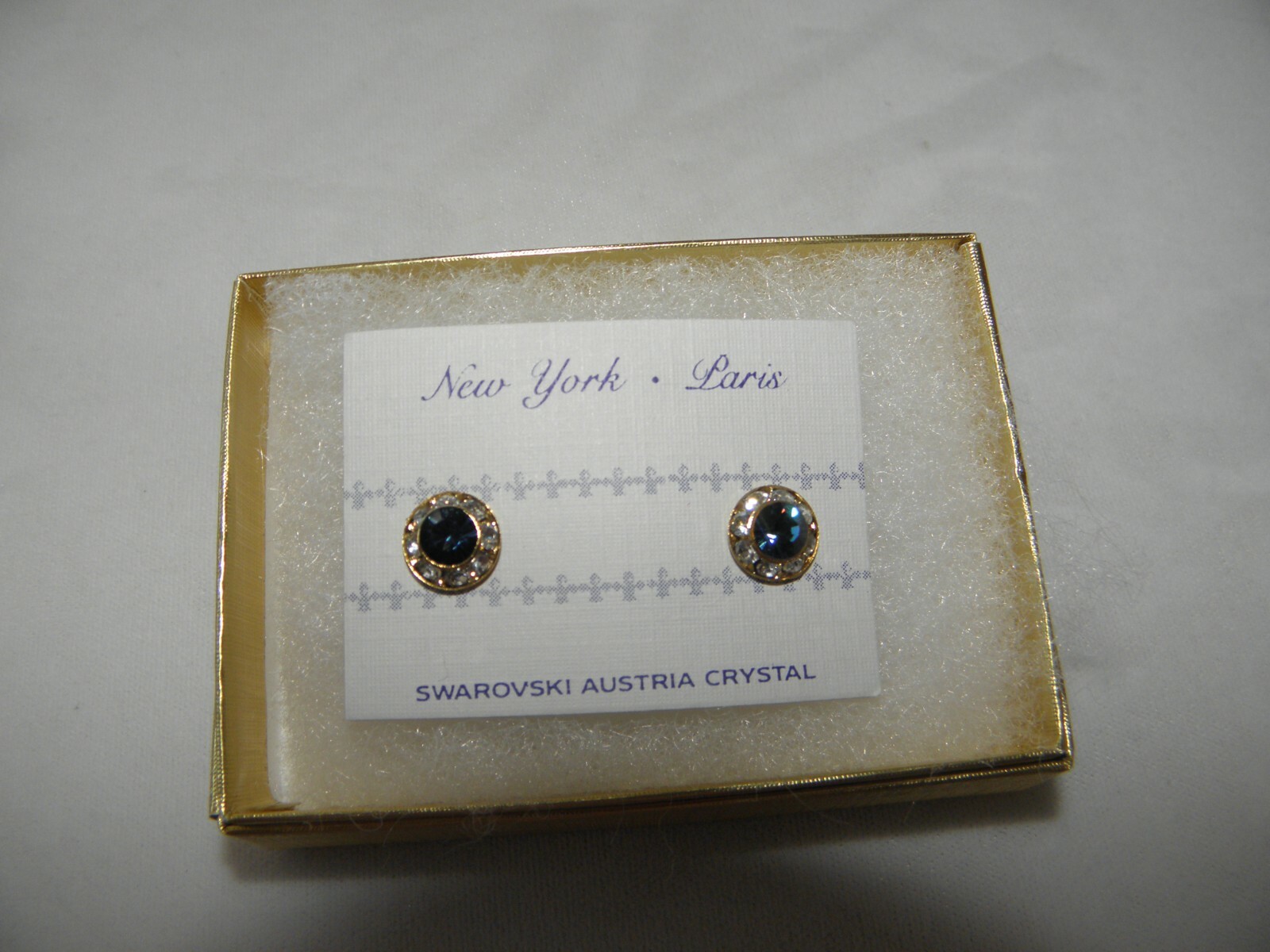 DARK SAPHIRE EARRINGS AUSTRIAN CRYSTAL STUD W/ POSTS GOLD TONE NEW