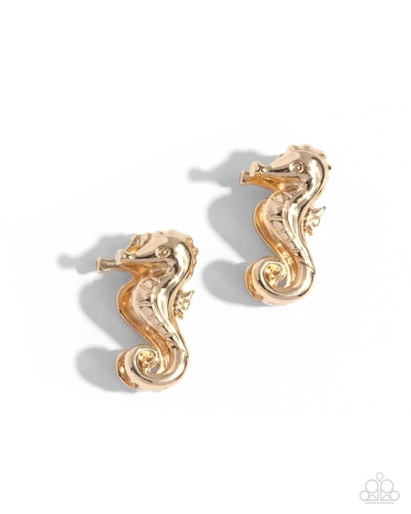 Paparazzi Sea Horse Statement – Gold- Seahorse Hinge Ear Hugger Post Earrings