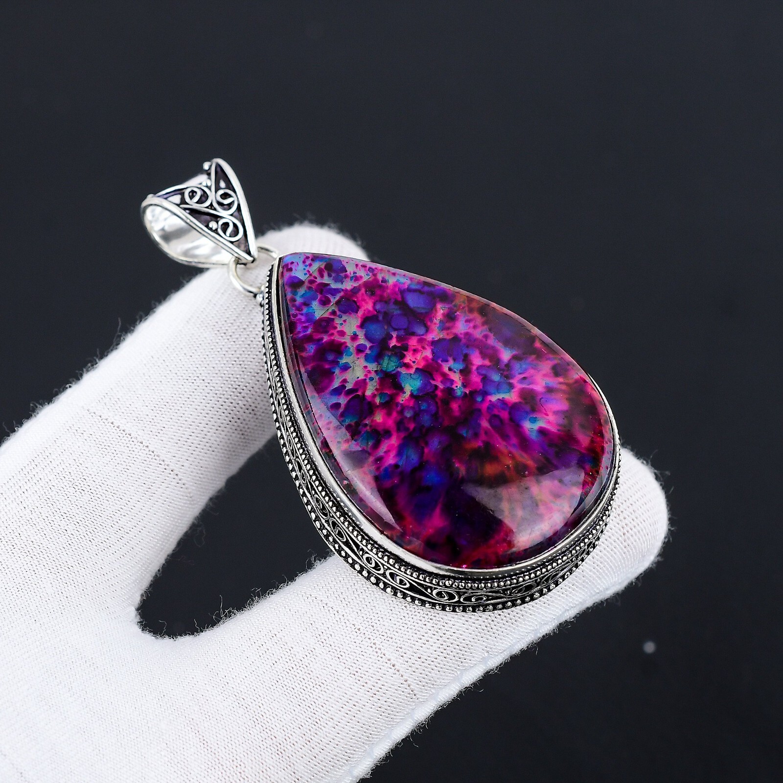 Multi Fire Labradorite Gemstone Handmade 925 Sterling Silver Antique Pendant