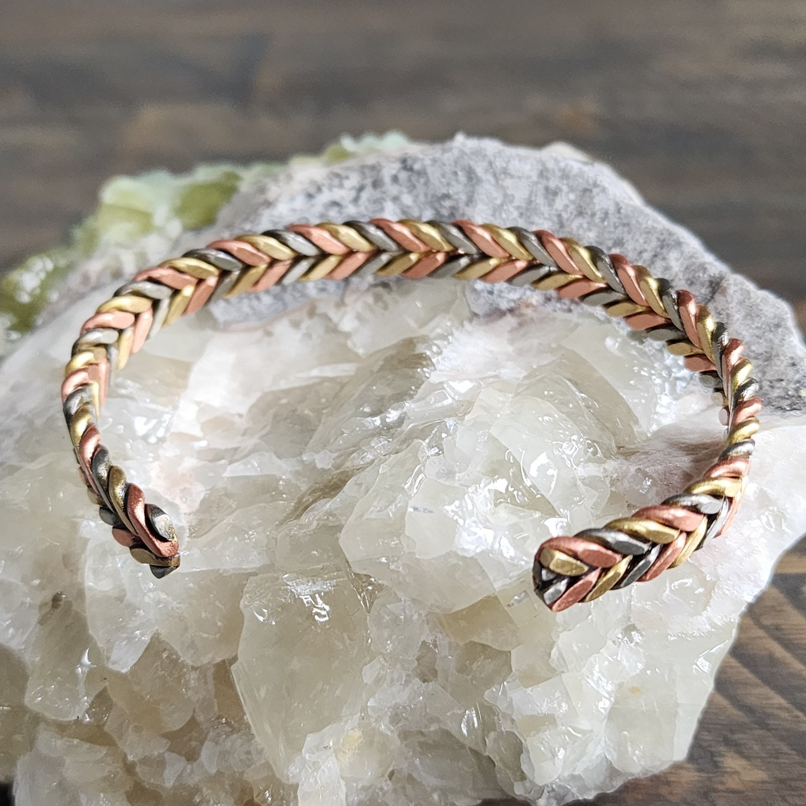 Tri Color Copper Magnetic Bracelet Woven Adjustable 6 Magnets 17.5cm 8.5mm 24g