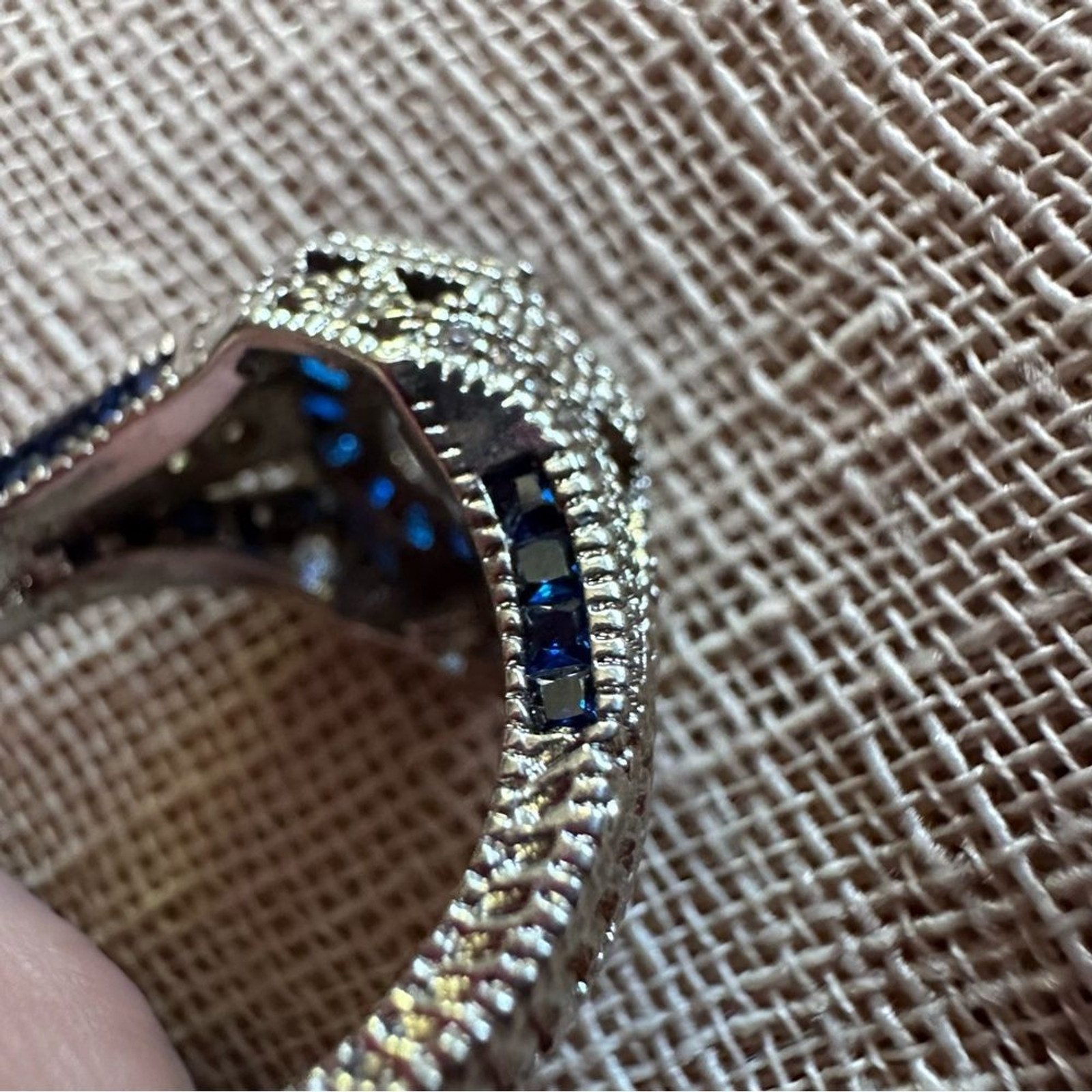 Art Deco Style Sterling Silver and Blue Gemstone Engagement Ring
