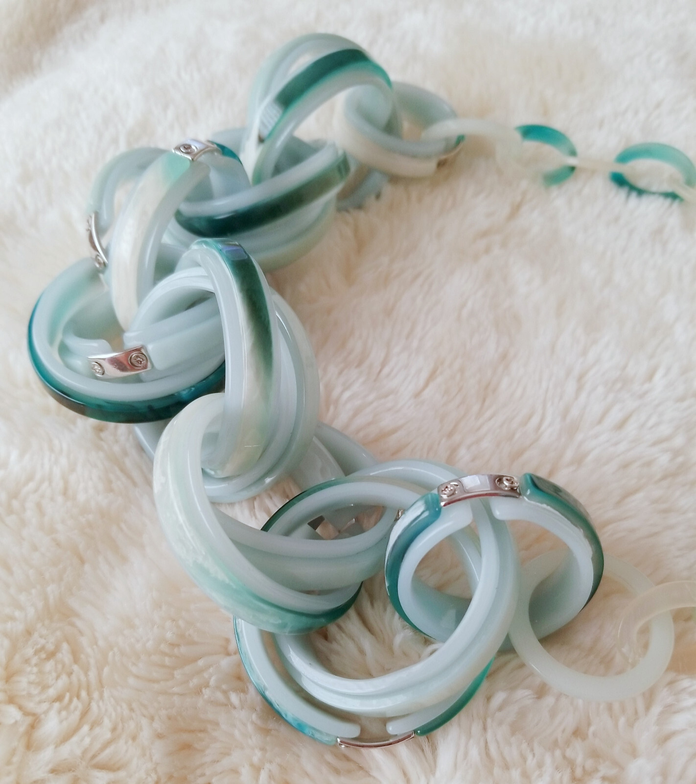 Rush by Denis & Charles Large Chunky Green Blue Resin Acrylic Link Necklace