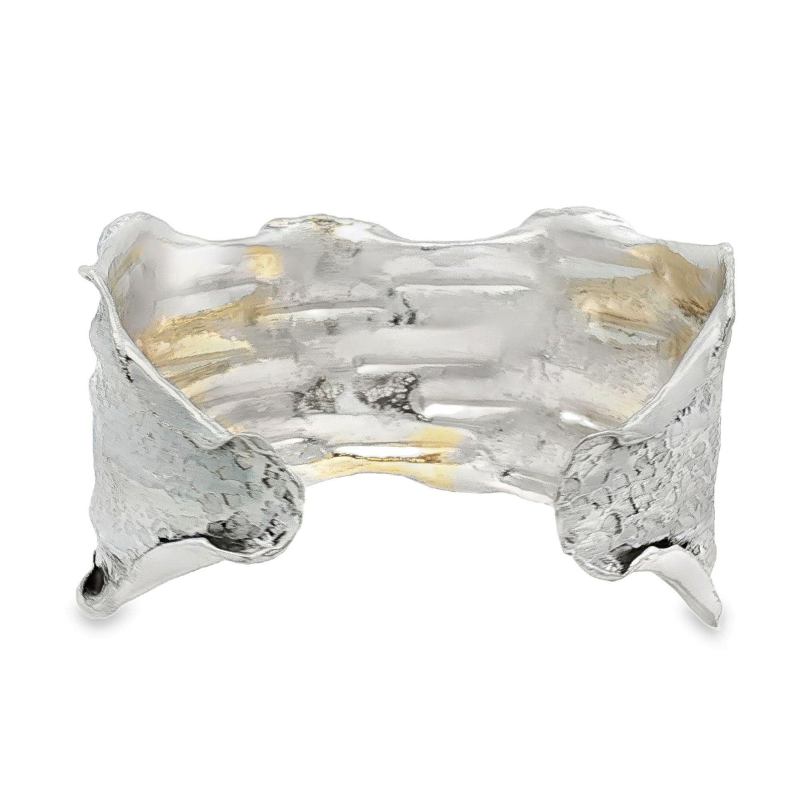 Sterling Silver Copper Bracelet High Polished Adjustable Torn Edge Cuff
