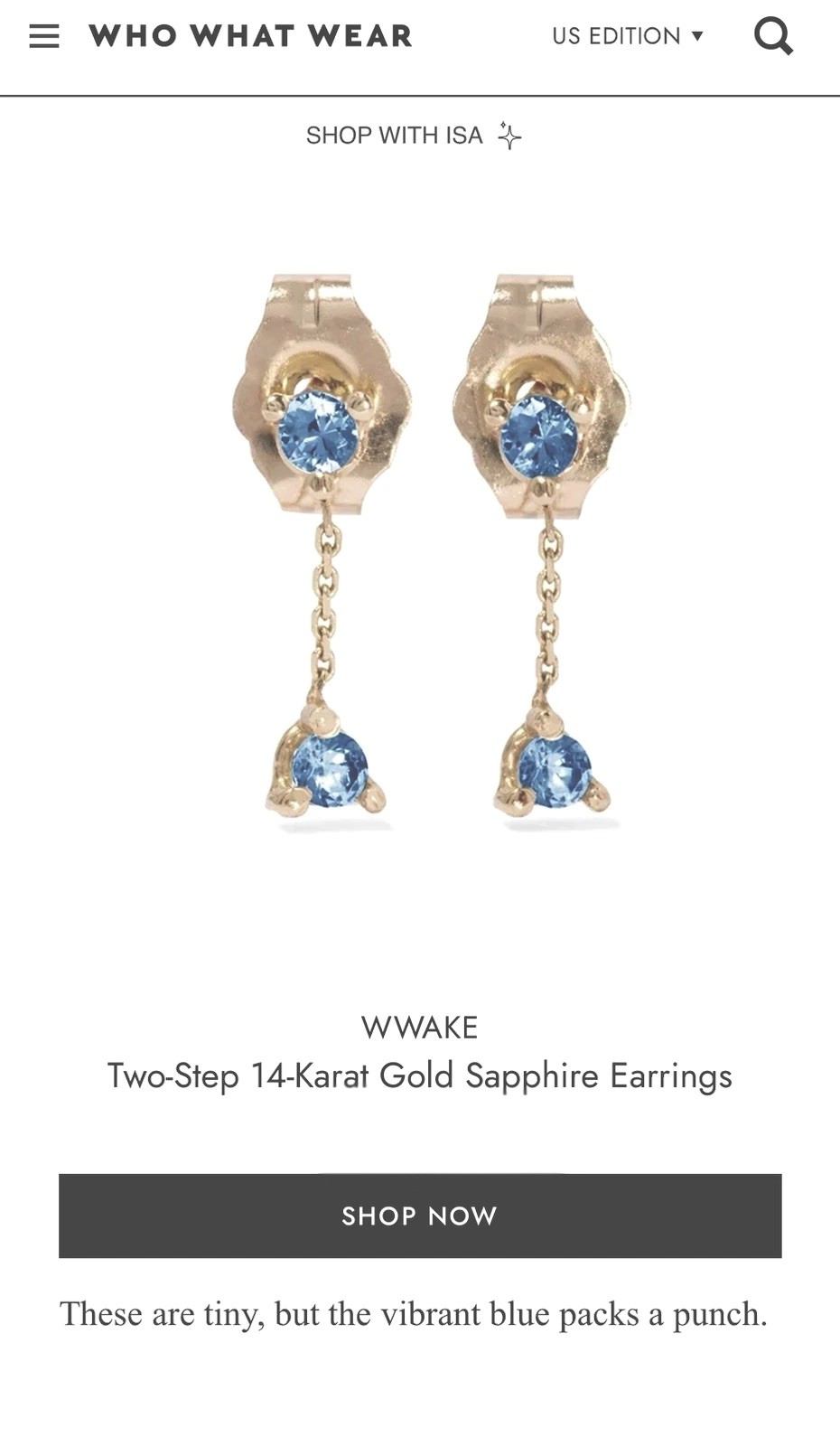 without packaging WWAKE Sapphire Earrings 14k Yellow Gold Two Step Chain G2U